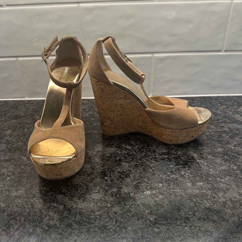 Jimmy Choo Pela Size 38 Brown Cork Wedge
